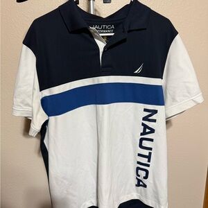 Nautica Men's Black, White, and Blue Polo Shirt